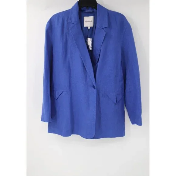 NWT madewell blazer women's Small Double breasted crossover linen blue notch